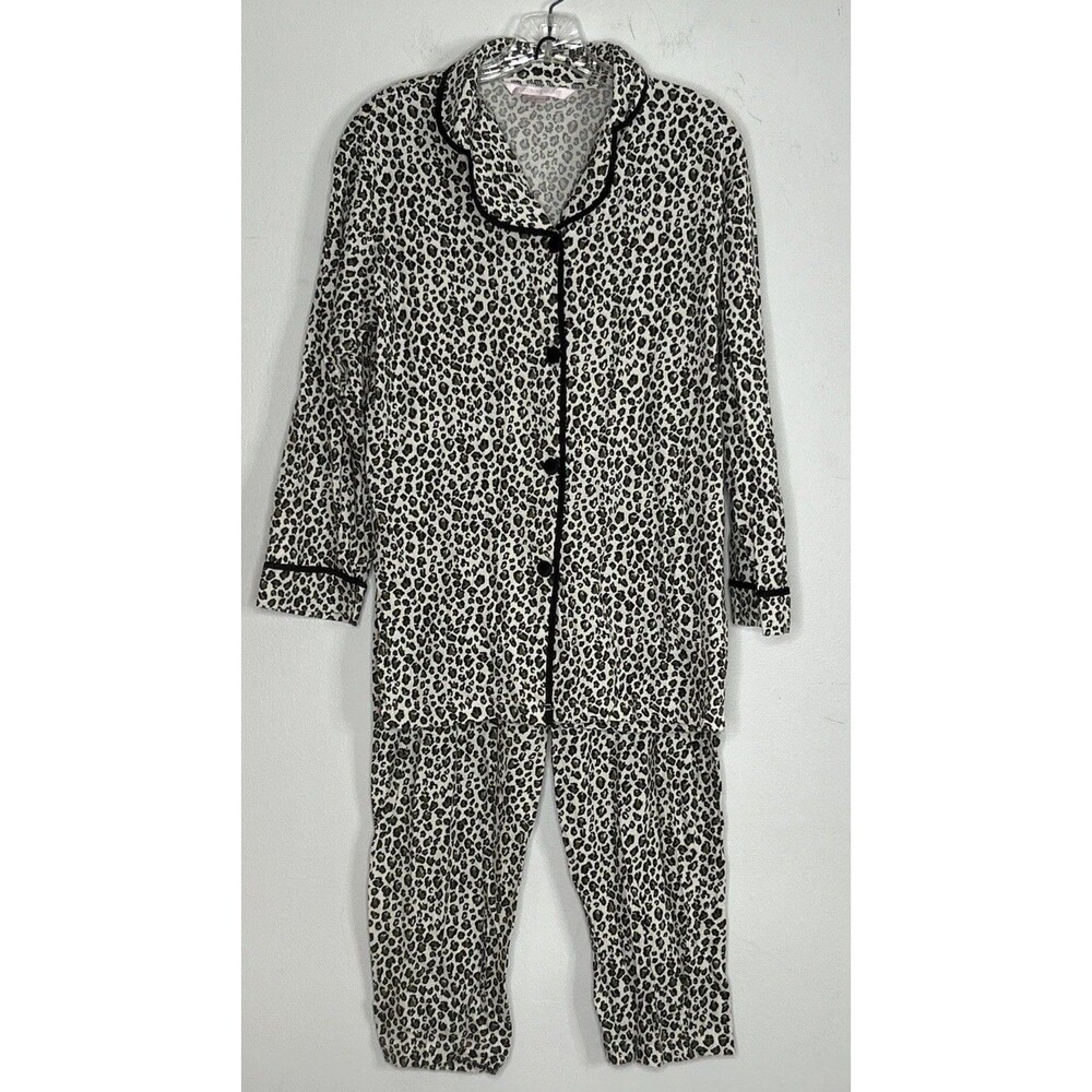 Vintage Victorias Secret Pajama Set Cheetah Button Up Long Sleeve Top With Pants